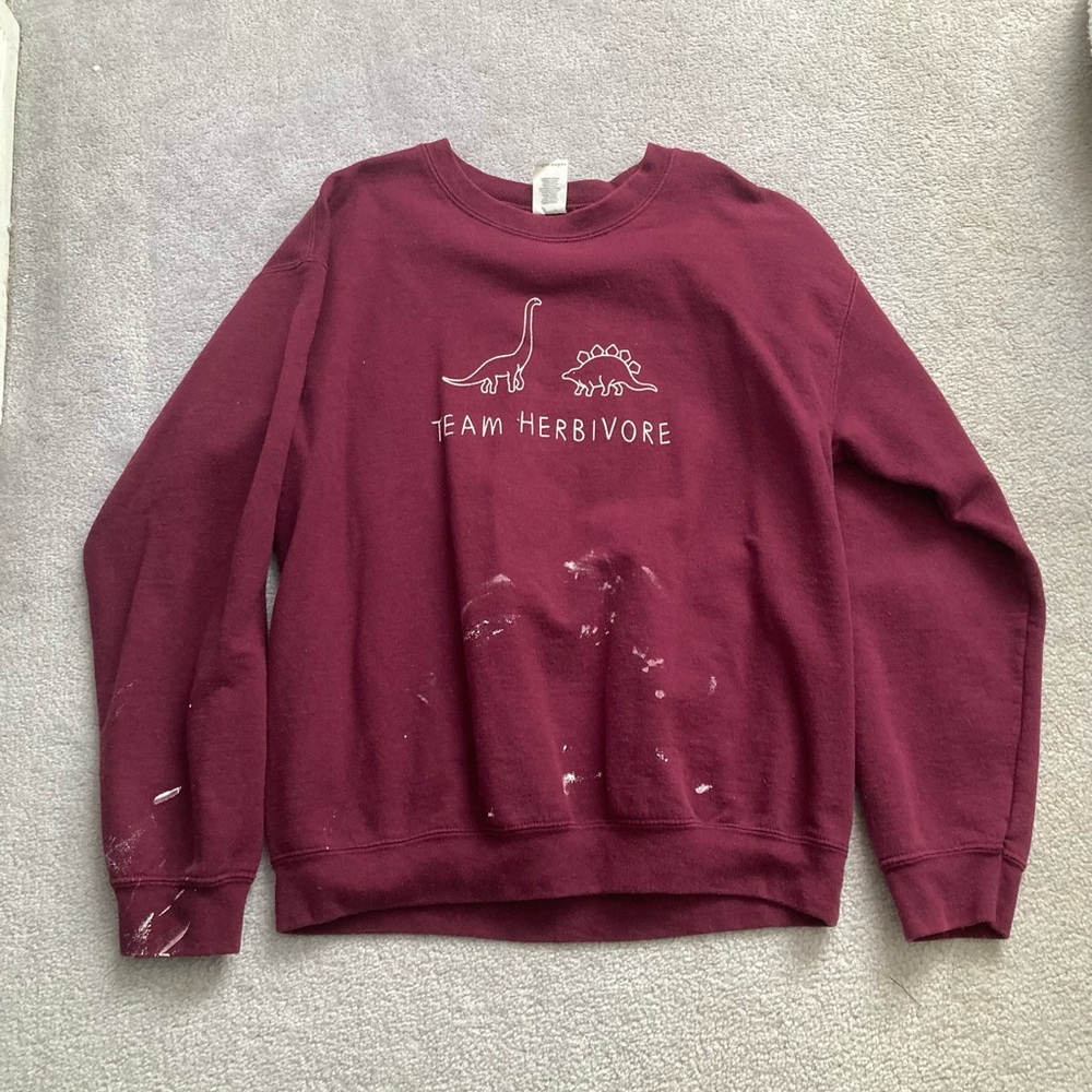 Gildan Burgundy Team Herbivore Sweatshirt - **paint splattered